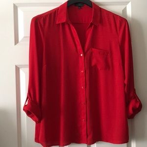 The Limited Red Silky Button-down Shirt, SZ L